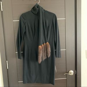 Vintage dress with faux fur trim